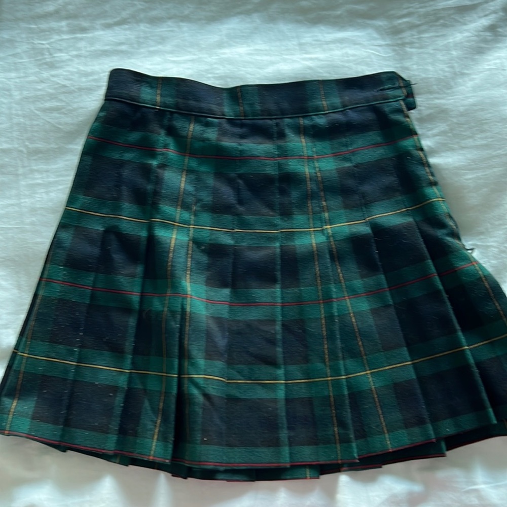 American Apparel Green and Black Plaid Pleated Mini Skirt